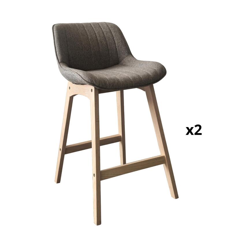 Lot de chaises d'îlot et bar en chêne et assise tissu 65cm