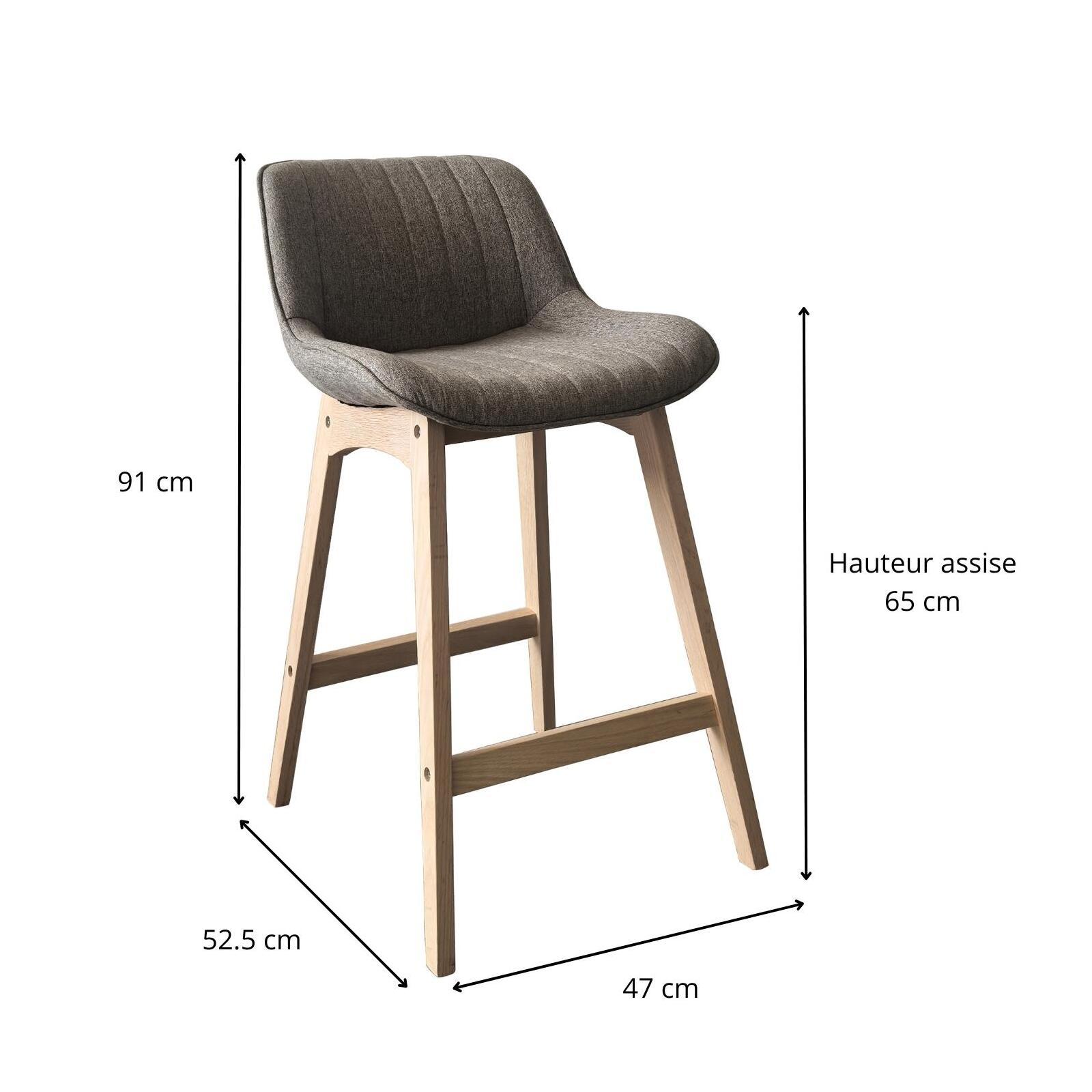 Lot de chaises d'îlot et bar en chêne et assise tissu 65cm