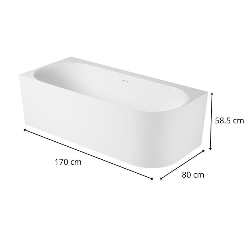 Baignoire acrylique semi-îlot blanche 170cm - Angle gauche