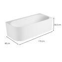 Baignoire acrylique semi-îlot blanche 170cm - Angle droit
