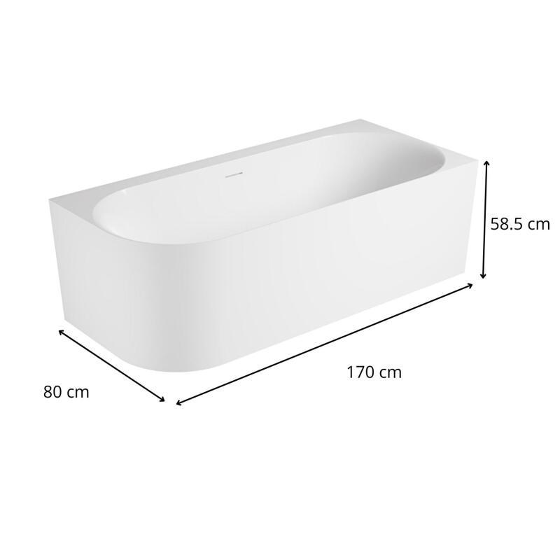 Baignoire acrylique semi-îlot blanche 170cm - Angle droit