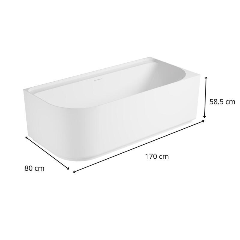 Baignoire acrylique semi-îlot blanche 170cm - Angle droit