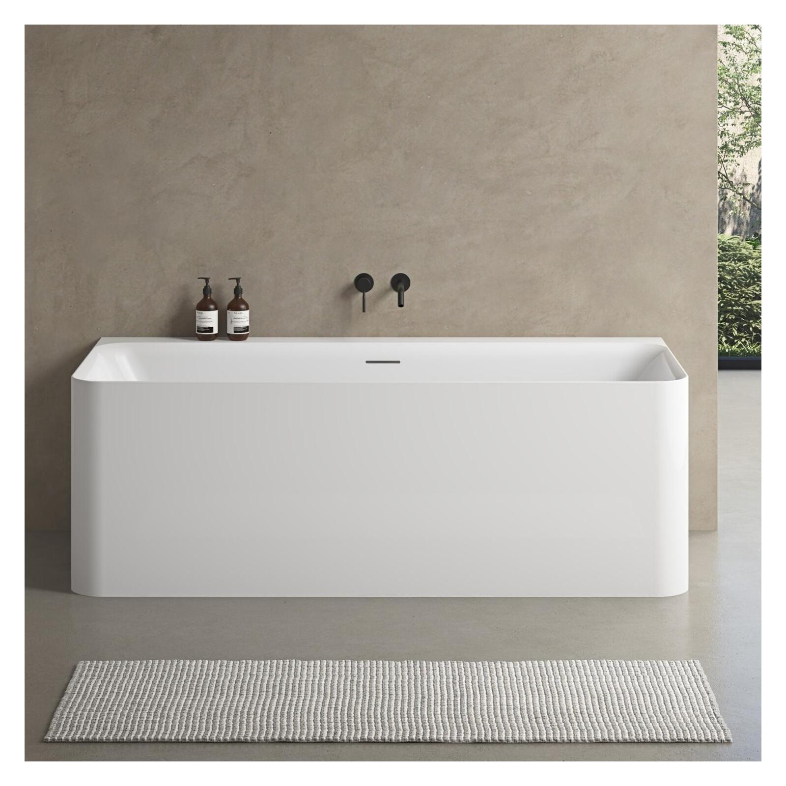 Baignoire acrylique semi-îlot murale blanche 170cm