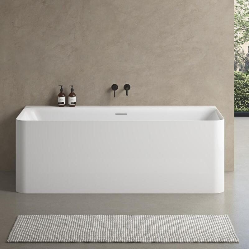 Baignoire acrylique semi-îlot murale blanche 170cm