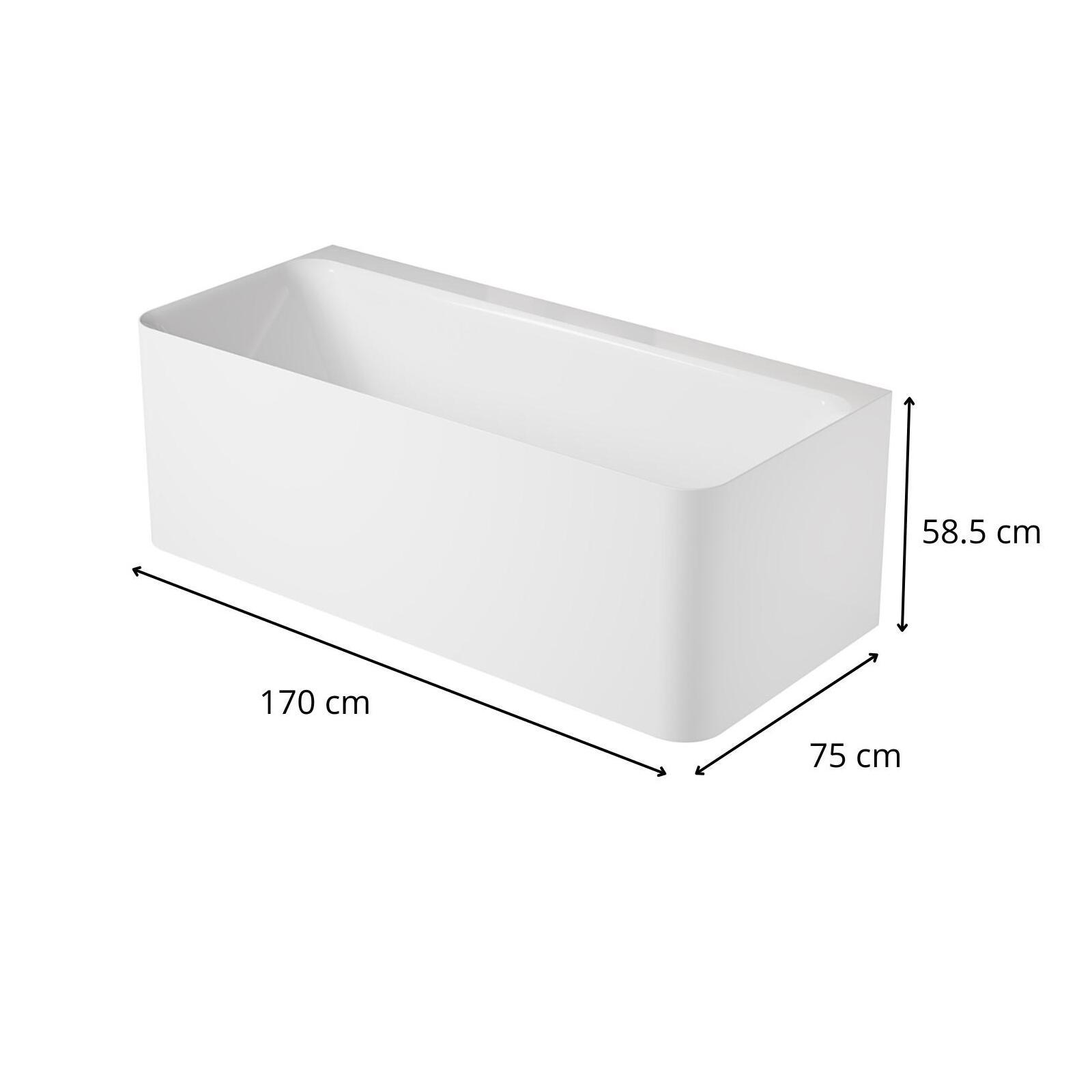 Baignoire acrylique semi-îlot murale blanche 170cm