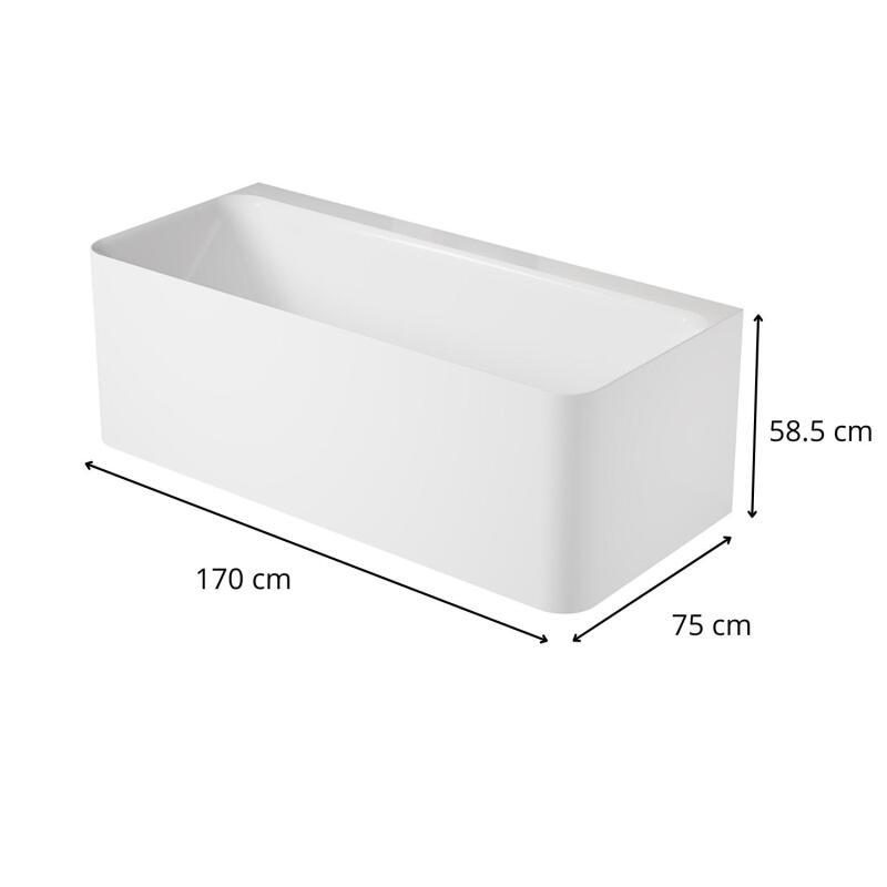 Baignoire acrylique semi-îlot murale blanche 170cm