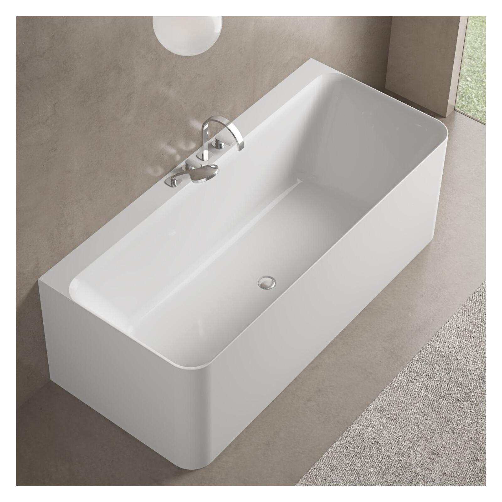 Baignoire acrylique semi-îlot murale blanche 170cm