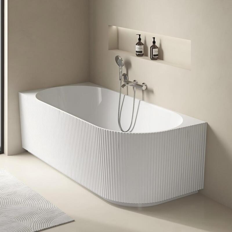 Baignoire striée acrylique semi-îlot blanche 170cm - Angle gauche