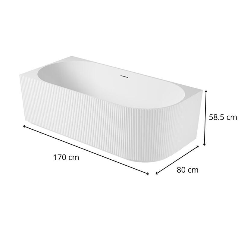 Baignoire striée acrylique semi-îlot blanche 170cm - Angle gauche