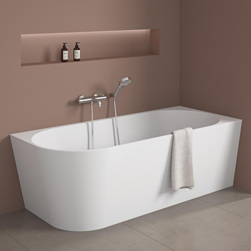 Baignoire semi-îlot en acrylique blanche 150cm - Angle droit