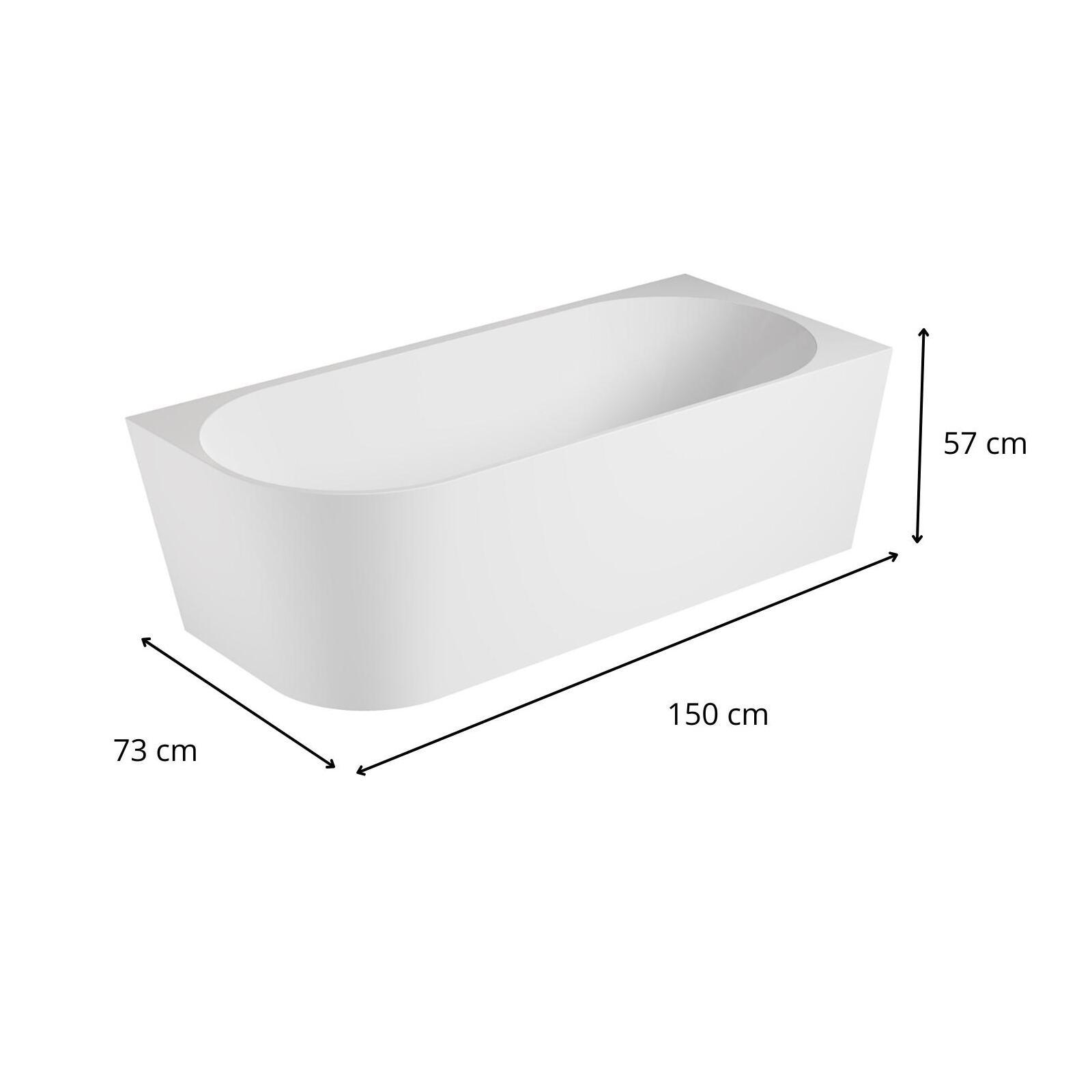 Baignoire semi-îlot en acrylique blanche 150cm - Angle droit