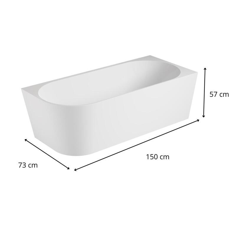 Baignoire semi-îlot en acrylique blanche 150cm - Angle droit