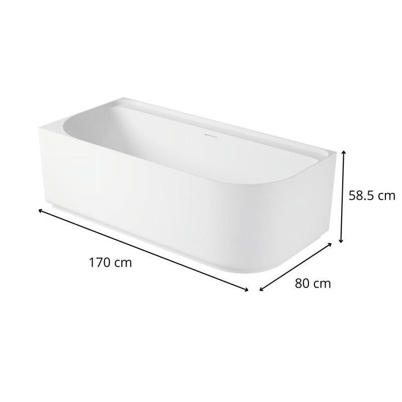Baignoire acrylique semi-îlot blanche 170cm - Angle gauche