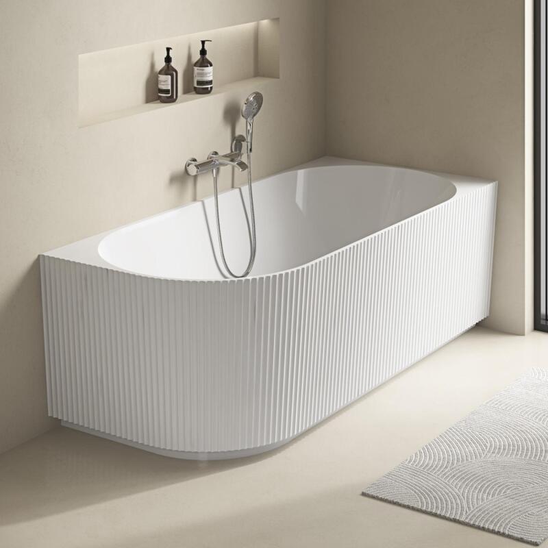 Baignoire striée acrylique semi-îlot blanche 170cm - Angle droit