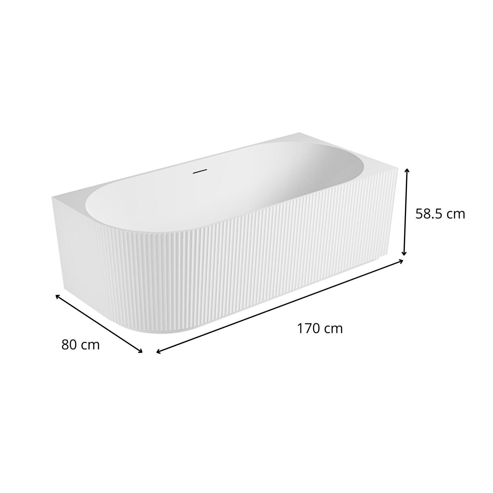 Baignoire striée acrylique semi-îlot blanche 170cm - Angle droit