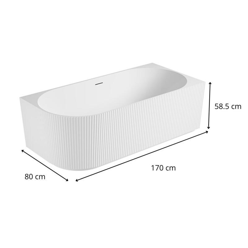 Baignoire striée acrylique semi-îlot blanche 170cm - Angle droit
