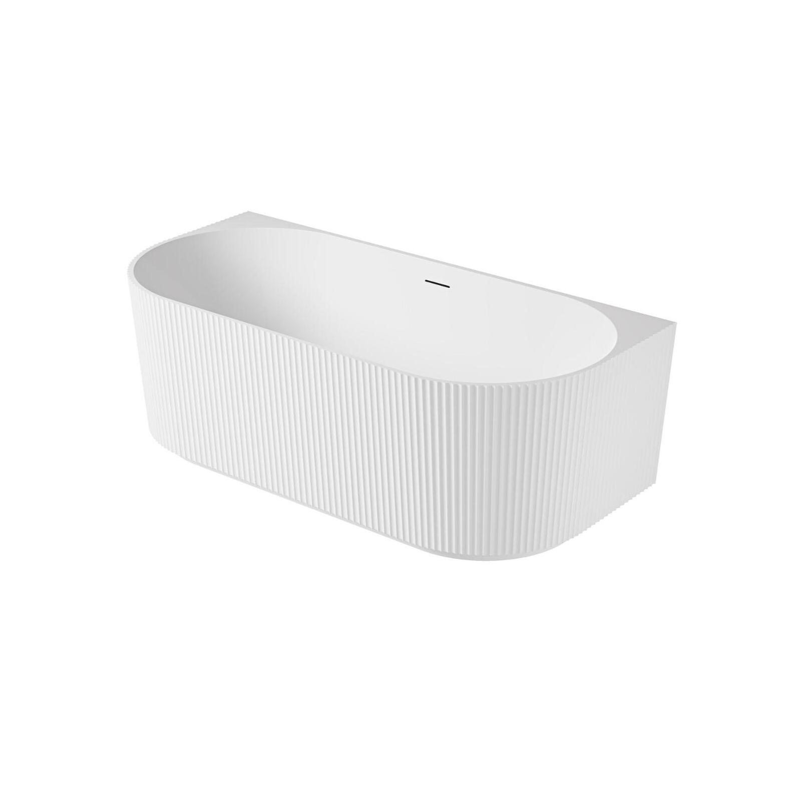 Baignoire semi-îlot murale striée acrylique blanche 170cm