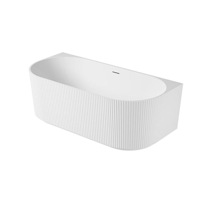 Baignoire semi-îlot murale striée acrylique blanche 170cm