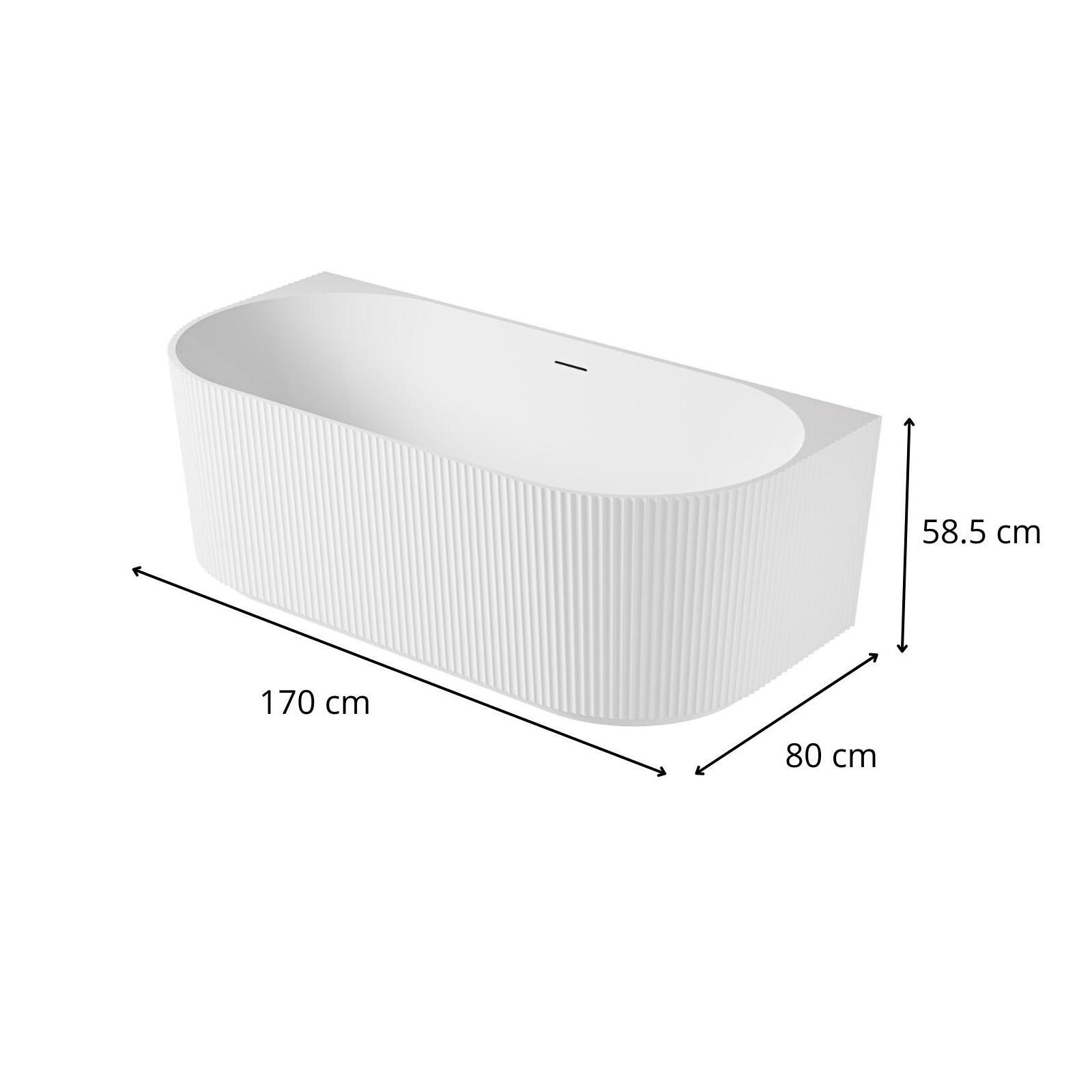 Baignoire semi-îlot murale striée acrylique blanche 170cm