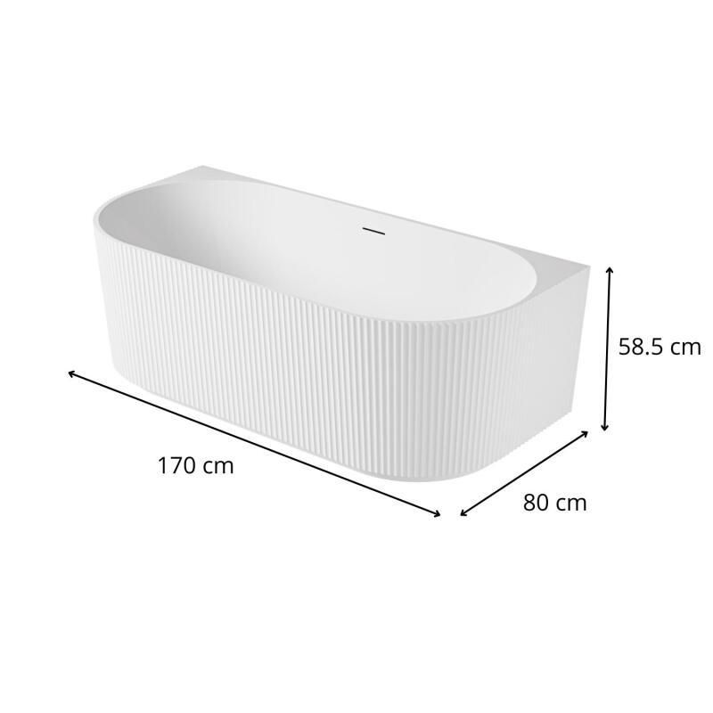 Baignoire semi-îlot murale striée acrylique blanche 170cm
