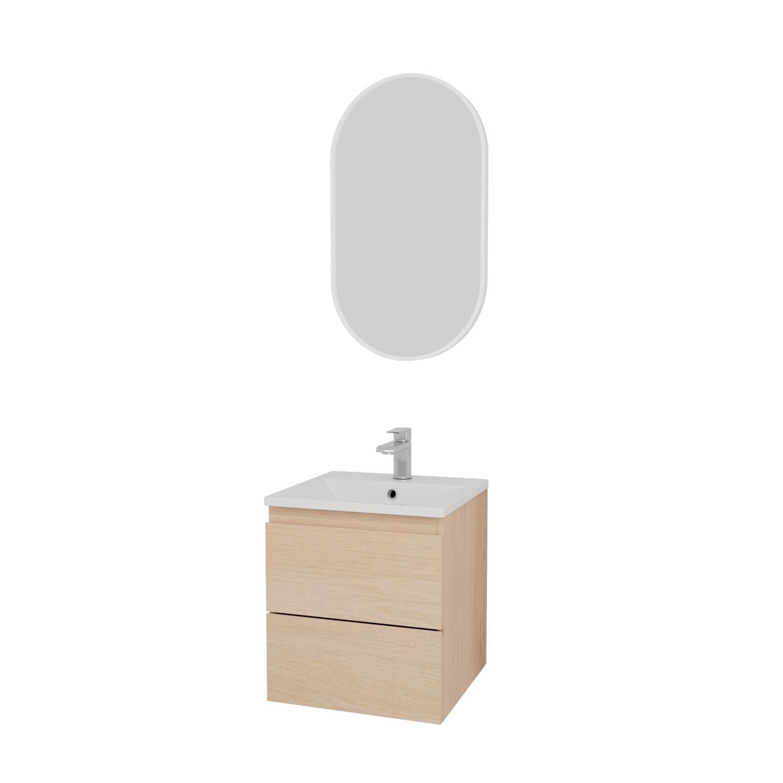 Ensemble meuble simple vasque 45 cm + robinet TAP + Miroir PEPPER