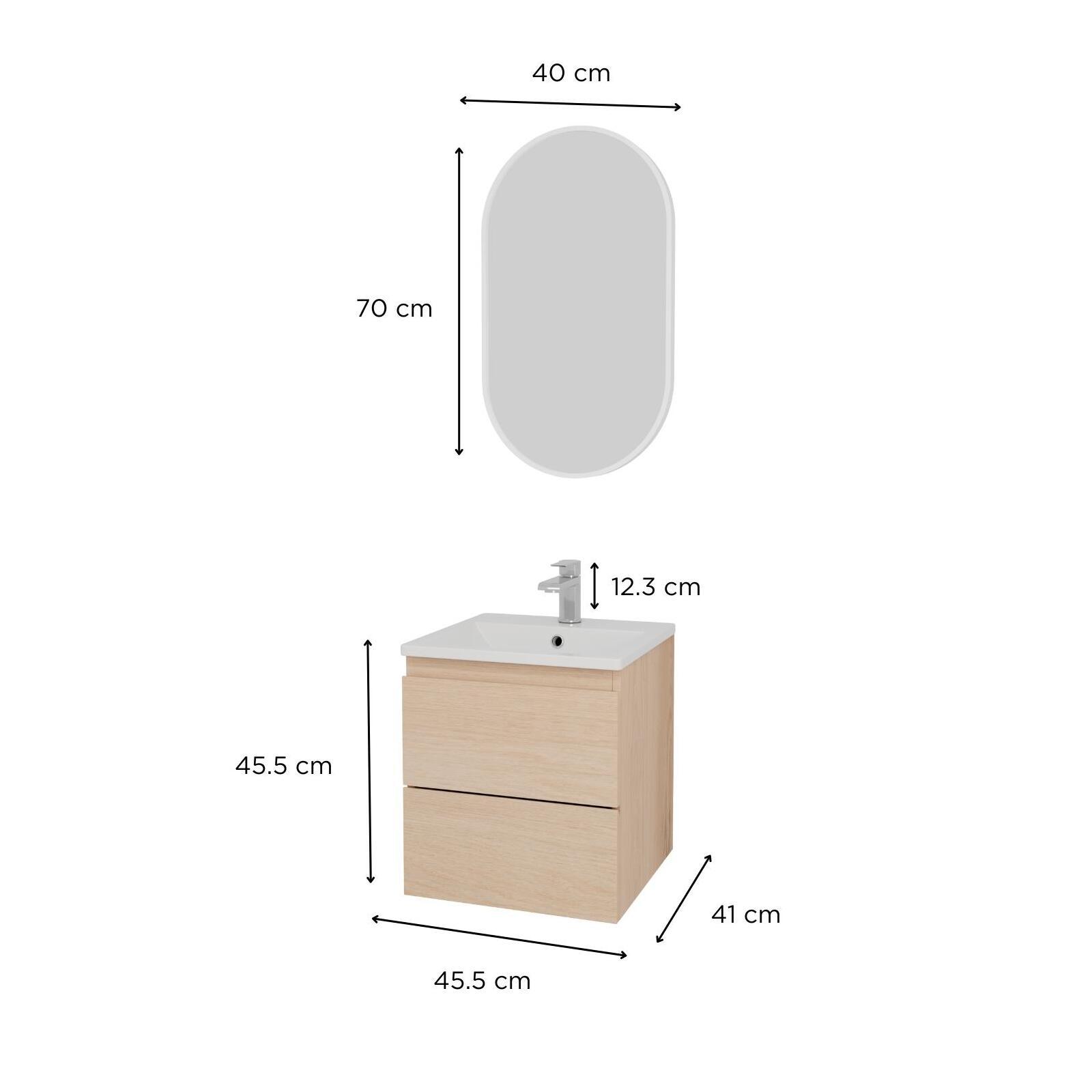 Ensemble meuble simple vasque 45 cm + robinet TAP + Miroir PEPPER