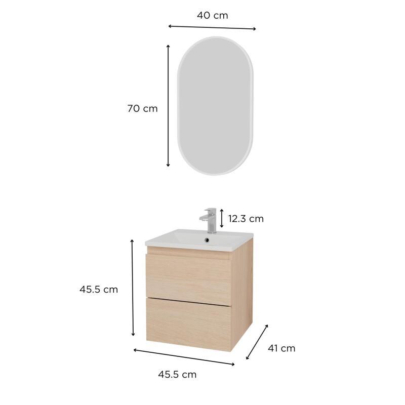 Ensemble meuble simple vasque 45 cm + robinet TAP + Miroir PEPPER