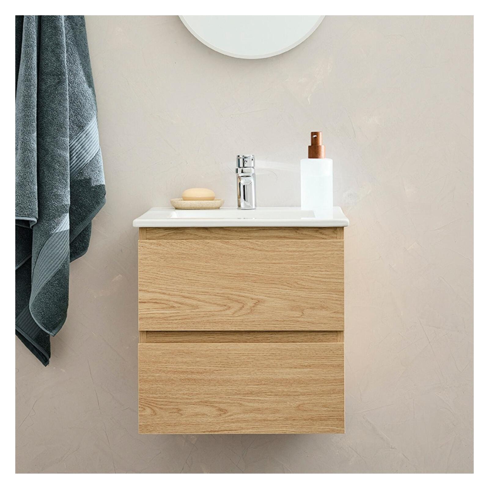 Ensemble meuble simple vasque 45cm avec plan céramique et robinet chromé