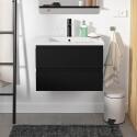 Ensemble meuble simple vasque décor chêne  carbone 60cm + vasque + robinet noir