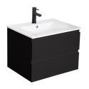 Ensemble meuble simple vasque décor chêne  carbone 60cm + vasque + robinet noir