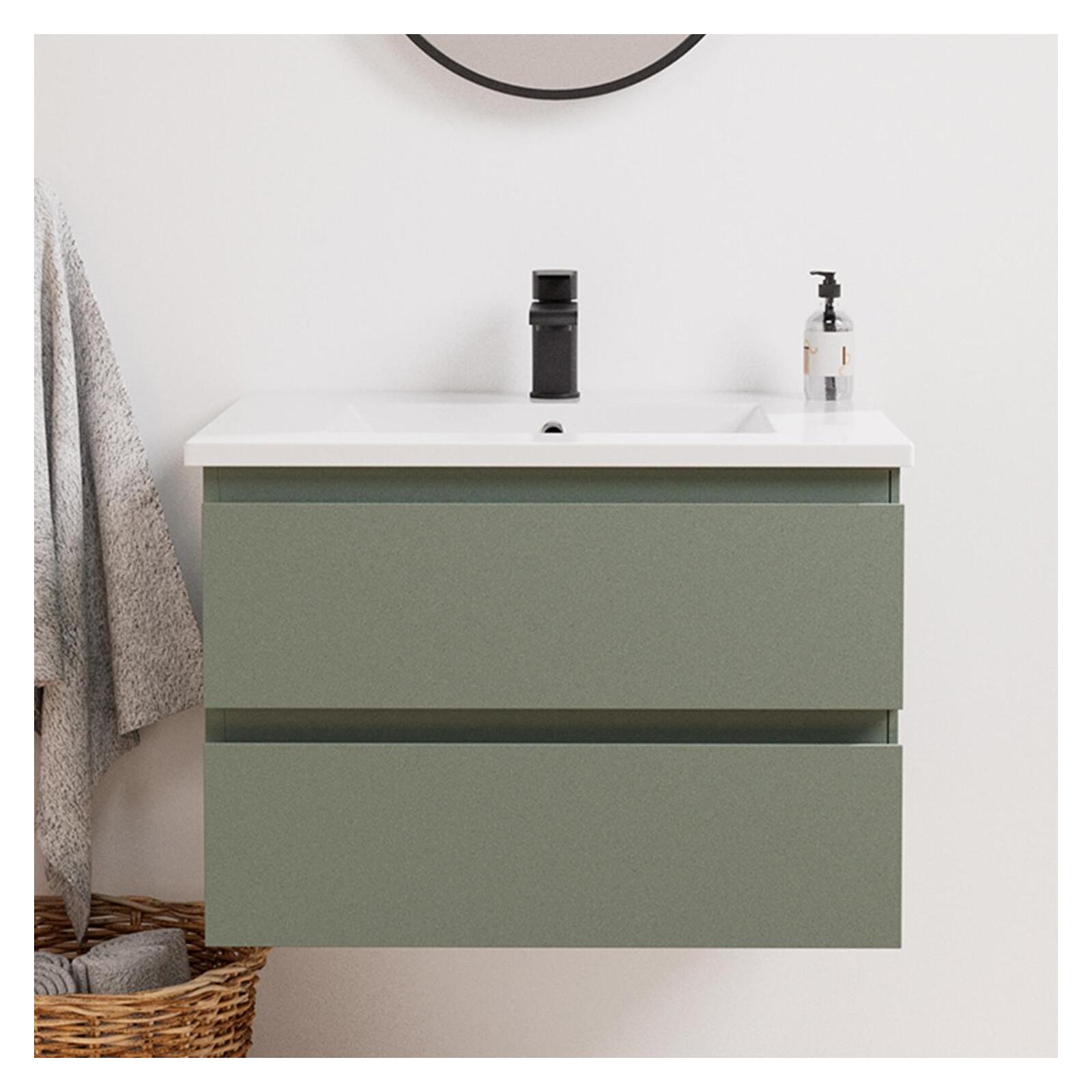 Ensemble meuble simple vasque décor chêne  carbone 60cm + vasque + robinet noir