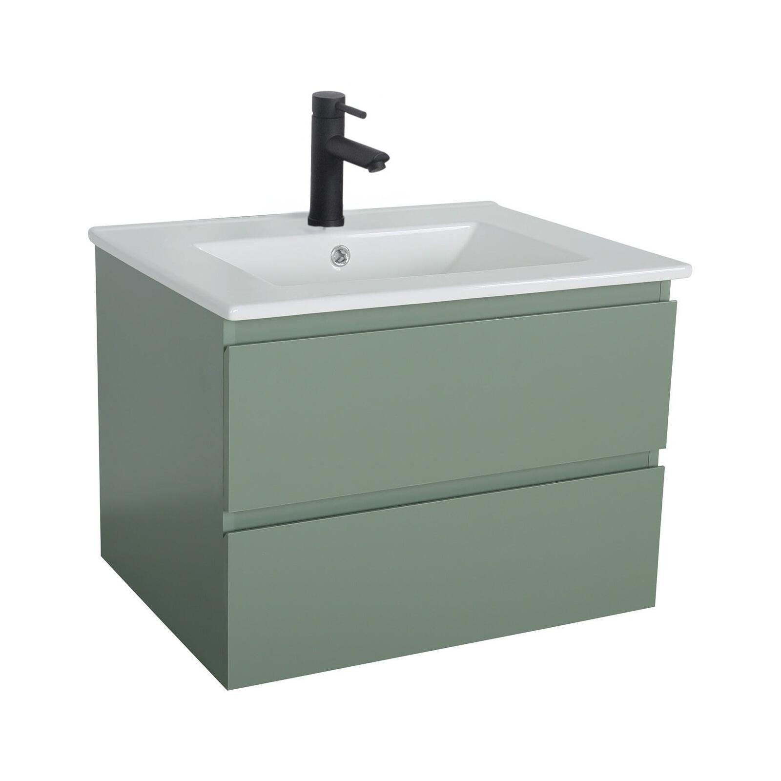 Ensemble meuble simple vasque décor chêne  carbone 60cm + vasque + robinet noir