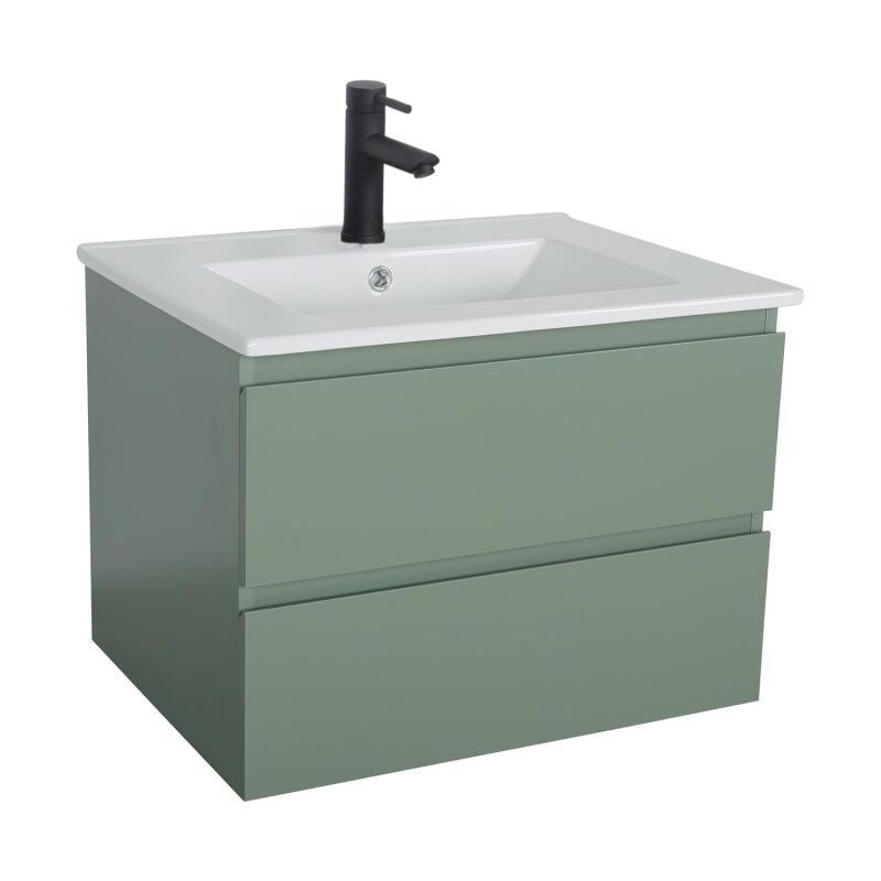 Ensemble meuble simple vasque décor chêne  carbone 60cm + vasque + robinet noir