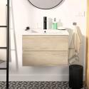 Ensemble meuble simple vasque décor chêne  carbone 60cm + vasque + robinet noir