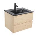 Ensemble meuble simple vasque décor chêne  carbone 60cm + vasque + robinet noir