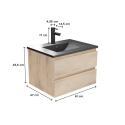 Ensemble meuble simple vasque décor chêne  carbone 60cm + vasque + robinet noir