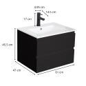 Ensemble meuble simple vasque décor chêne  carbone 60cm + vasque + robinet noir