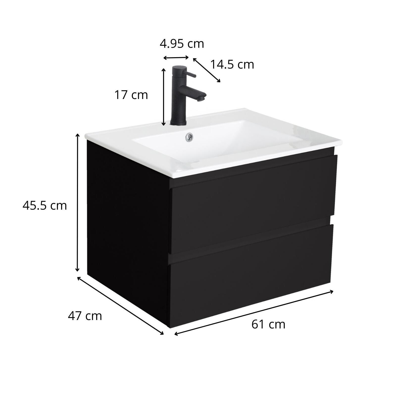 Ensemble meuble simple vasque décor chêne  carbone 60cm + vasque + robinet noir