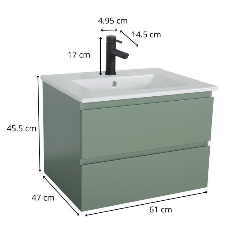 Ensemble meuble simple vasque décor chêne  carbone 60cm + vasque + robinet noir