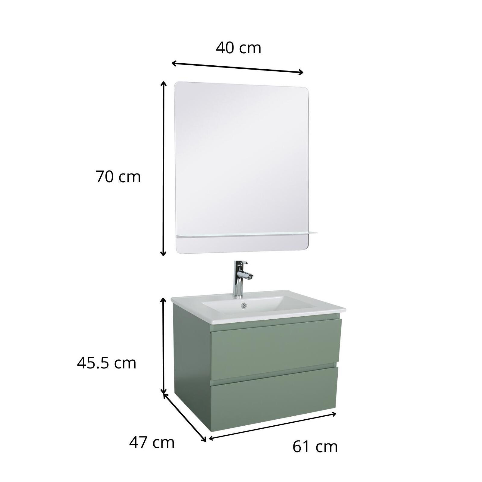 Ensemble meuble simple vasque 60 cm + robinet PIXE + miroir SORRENTO