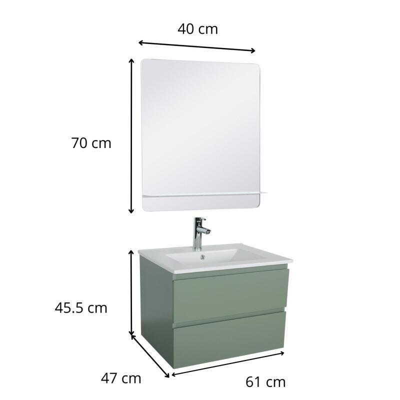 Ensemble meuble simple vasque 60 cm + robinet PIXE + miroir SORRENTO