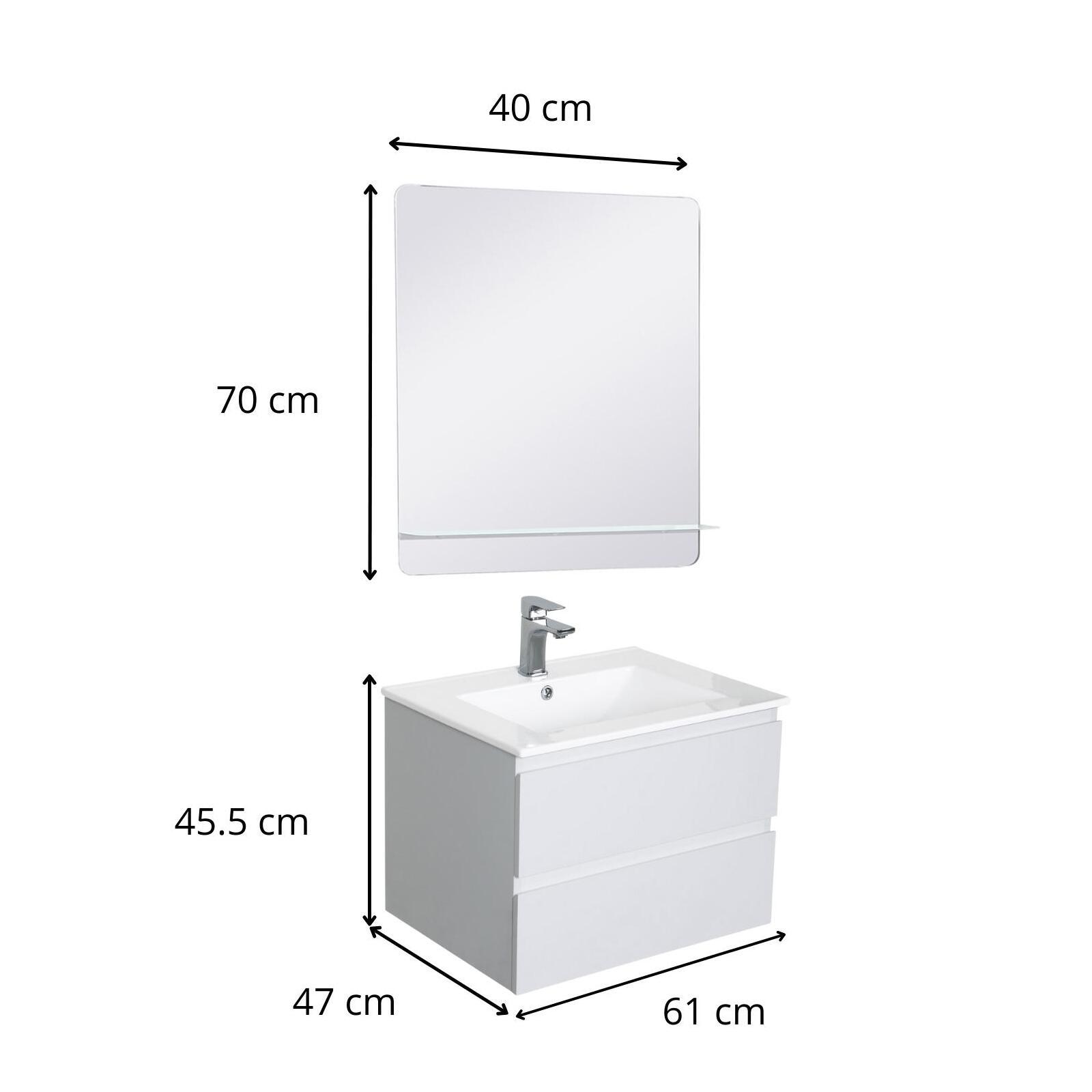 Ensemble meuble simple vasque 60 cm + robinet PIXE + miroir SORRENTO