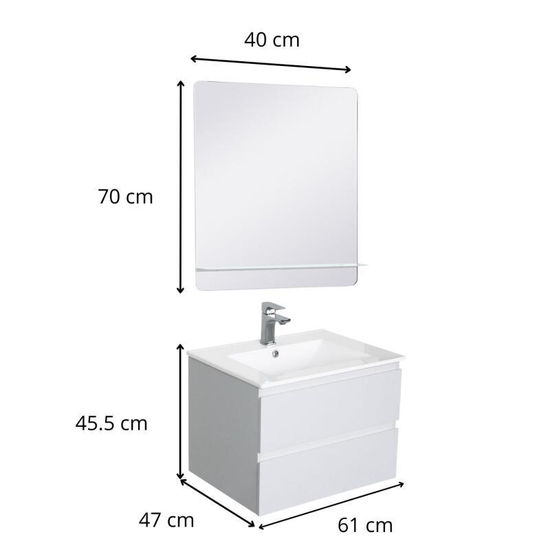 Ensemble meuble simple vasque 60 cm + robinet PIXE + miroir SORRENTO