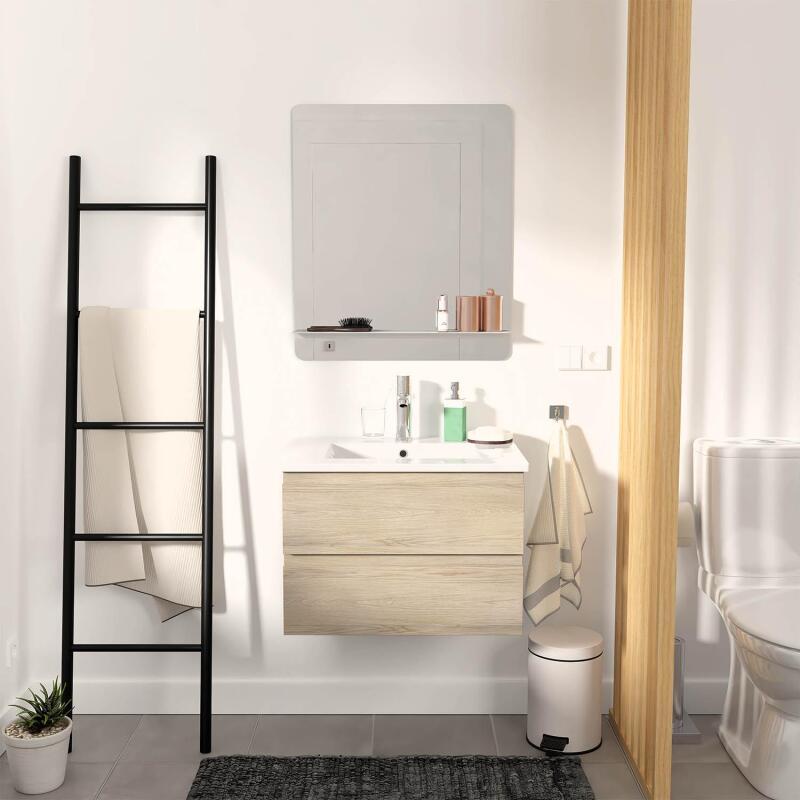 Ensemble meuble simple vasque 60 cm + robinet PIXE + miroir SORRENTO