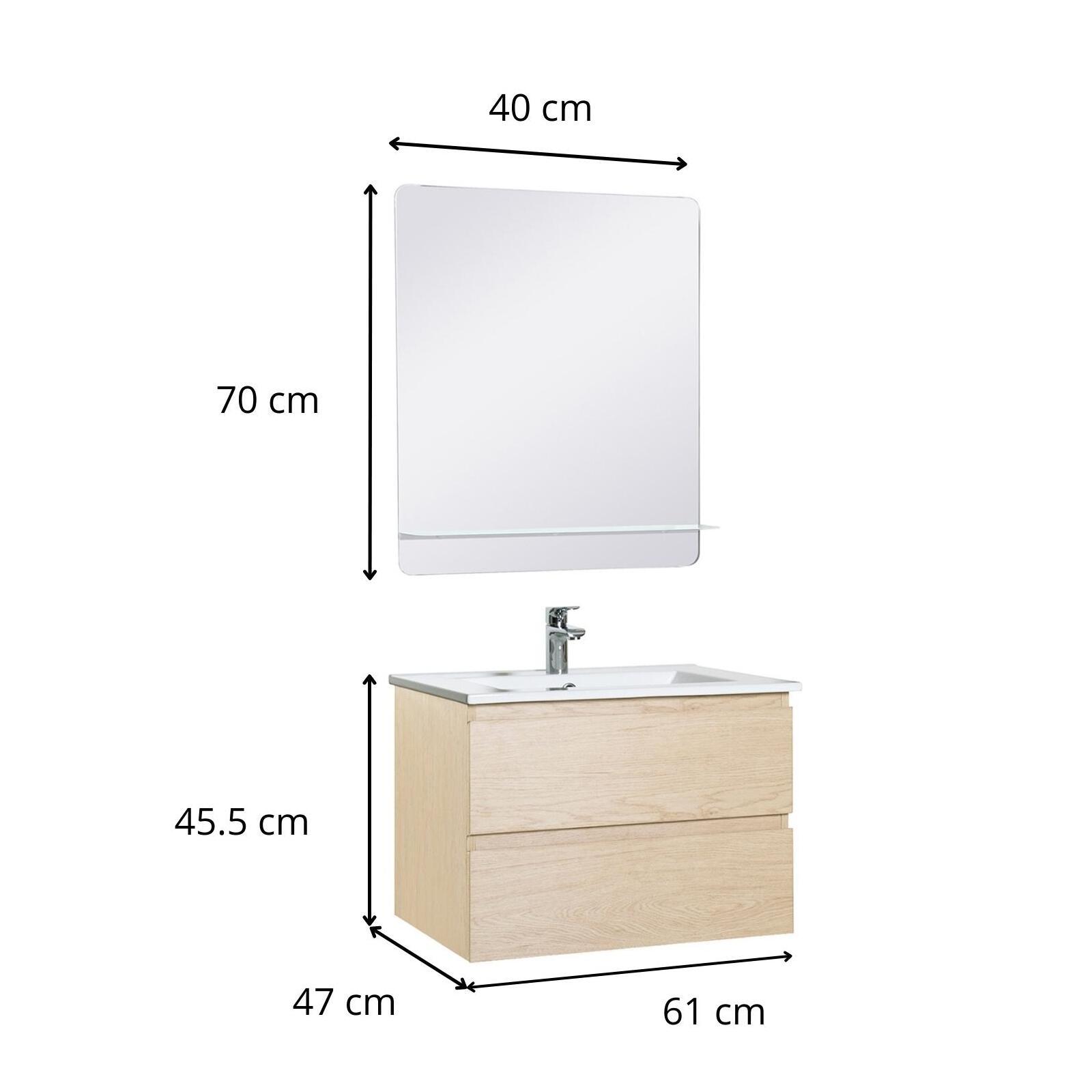 Ensemble meuble simple vasque 60 cm + robinet PIXE + miroir SORRENTO