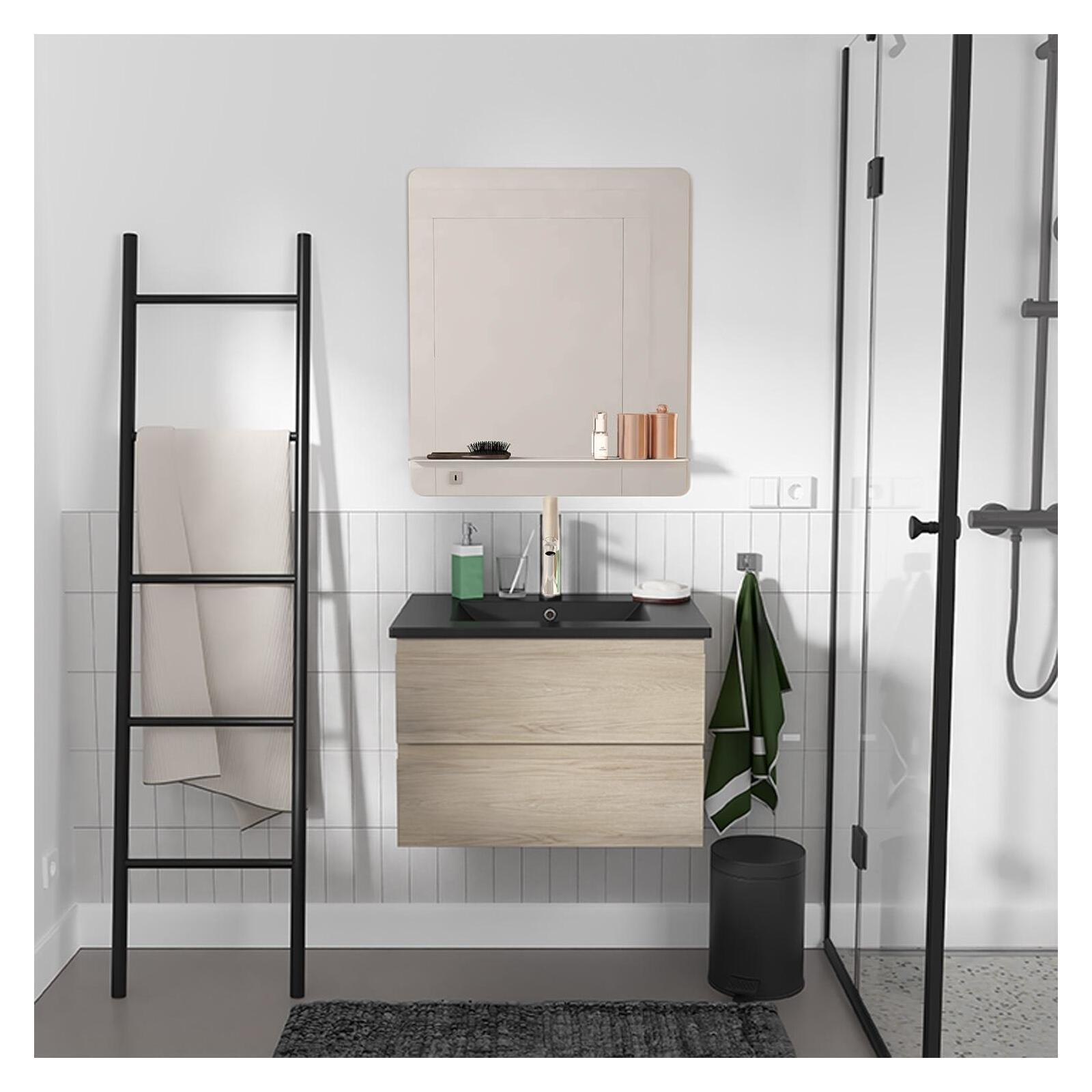 Ensemble meuble simple vasque 60 cm + robinet PIXE + miroir SORRENTO