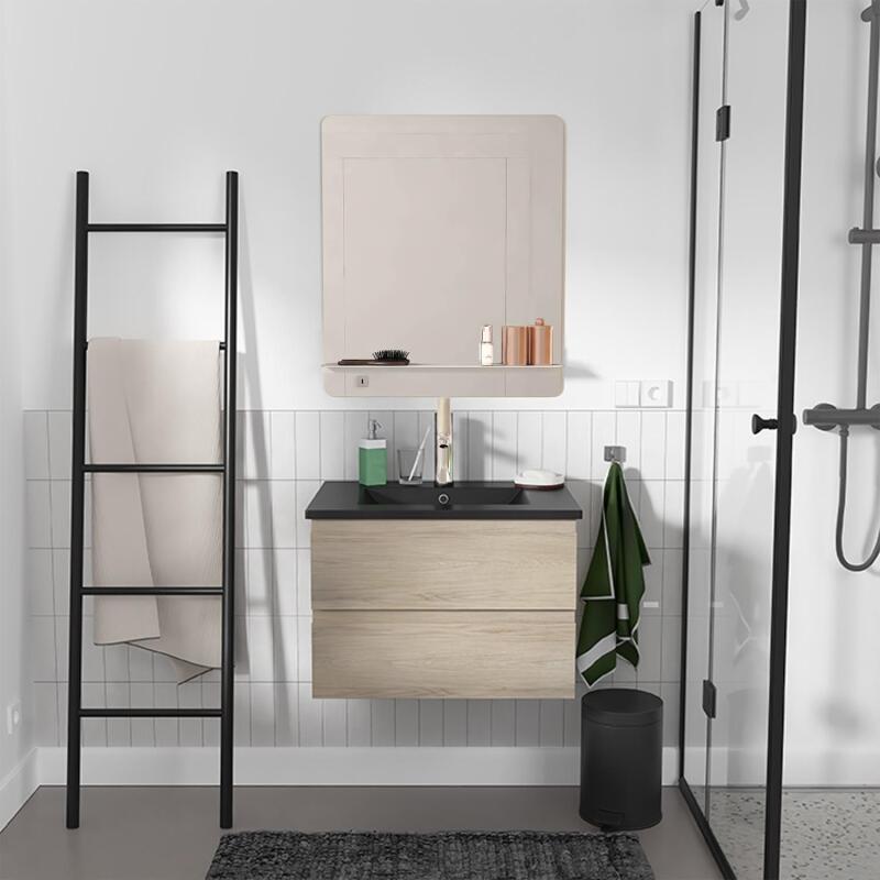 Ensemble meuble simple vasque 60 cm + robinet PIXE + miroir SORRENTO