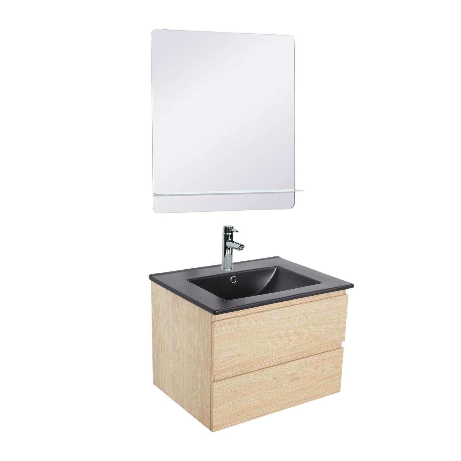 Ensemble meuble simple vasque 60 cm + robinet PIXE + miroir SORRENTO
