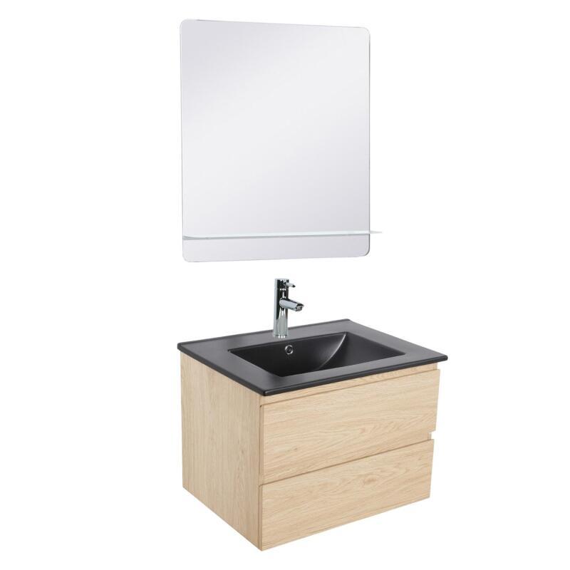 Ensemble meuble simple vasque 60 cm + robinet PIXE + miroir SORRENTO