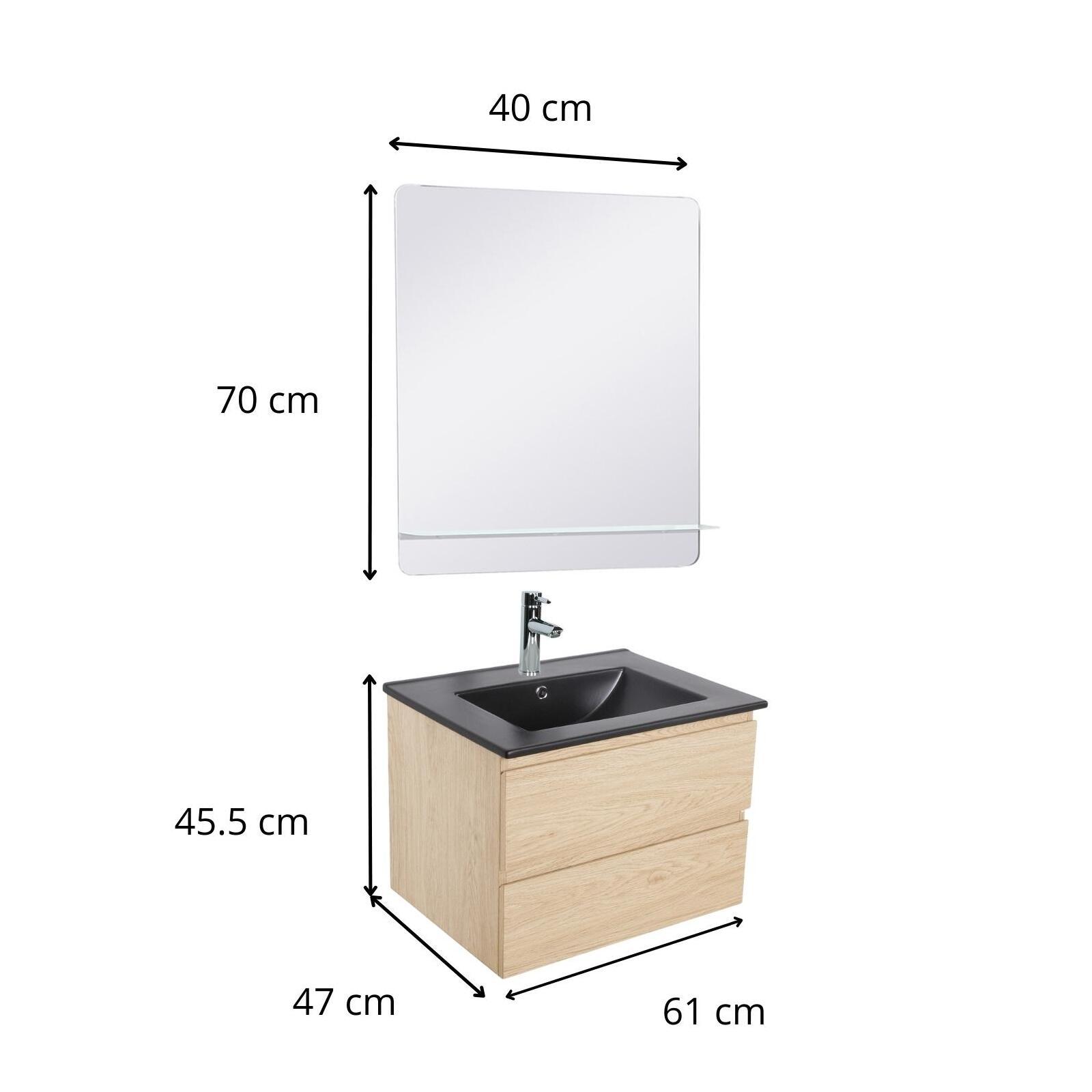 Ensemble meuble simple vasque 60 cm + robinet PIXE + miroir SORRENTO